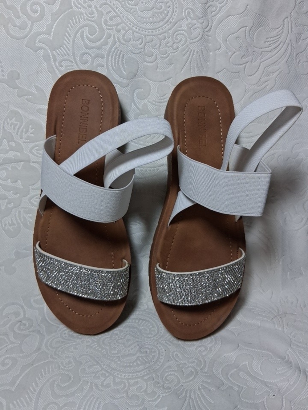 Bonnibel White and Silver Sparkle Slip-On Sandals